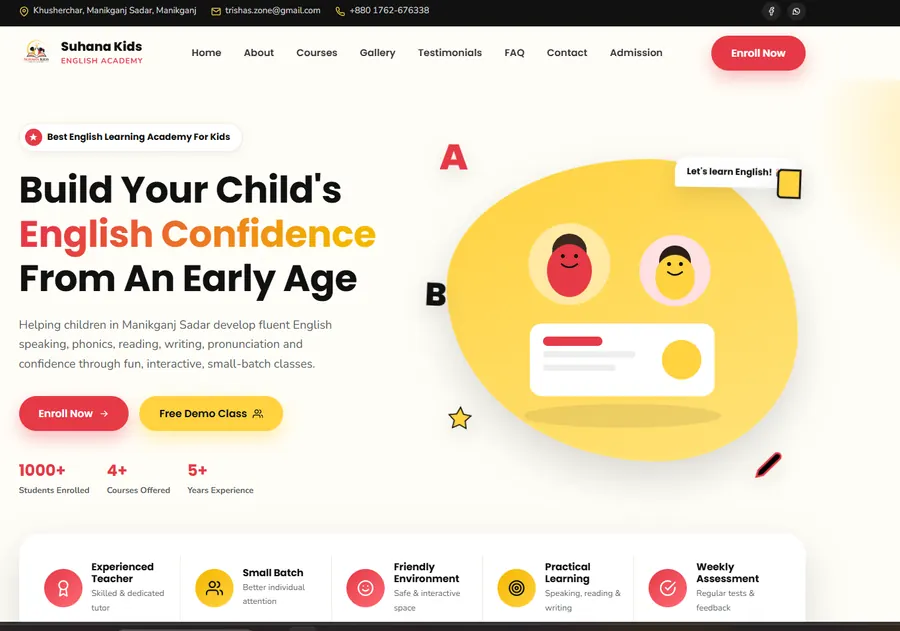 Kids English academy website — website preview